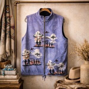 Vintage Handpainted Canvas Vest Size XL Native American Southwestern OOAK